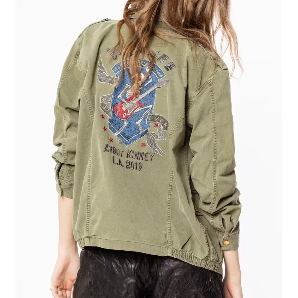 ZADIG & VOLTAIRE Kid Mili Embroidered Parka Jacket Skull Abbot Kinney Graphic